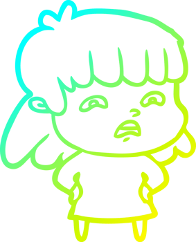 cold gradient line drawing cartoon worried woman png