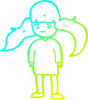 cold gradient line drawing cartoon girl with long hair png