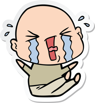 sticker of a cartoon crying bald man png