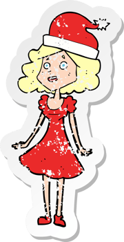 retro distressed sticker of a cartoon woman dressed for christmas png