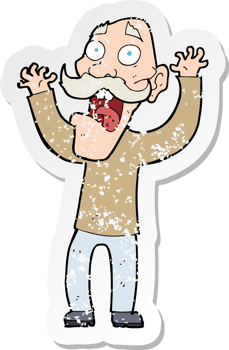 retro distressed sticker of a cartoon old man getting a fright png