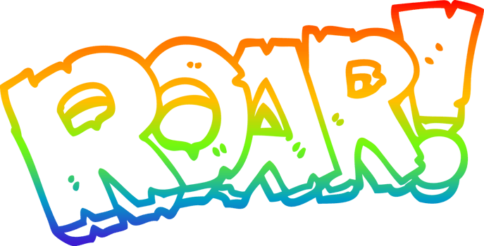 rainbow gradient line drawing of a cartoon roar sign png