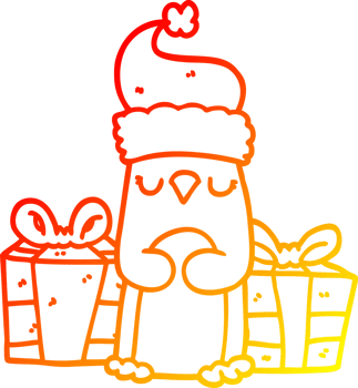 warm gradient line drawing of a cute christmas penguin png
