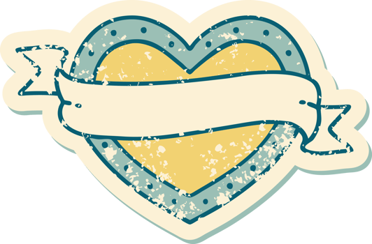 iconic distressed sticker tattoo style image of a heart and banner png