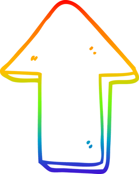 rainbow gradient line drawing of a cartoon pointing arrow png