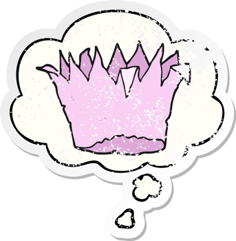 cartoon paper crown with thought bubble as a distressed worn sticker png