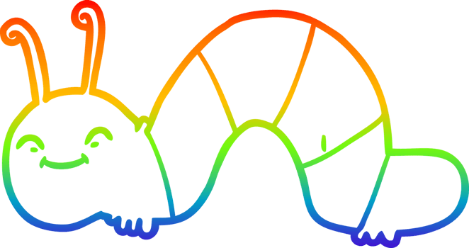 rainbow gradient line drawing of a cartoon happy bug png