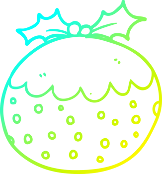 cold gradient line drawing of a cartoon christmas pudding png