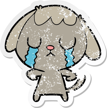 distressed sticker of a cute cartoon dog crying png