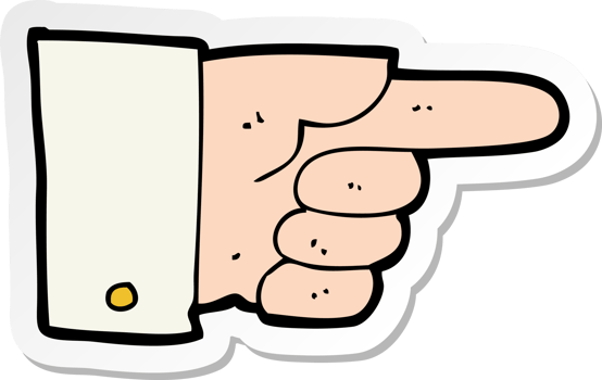 sticker of a cartoon pointing hand png