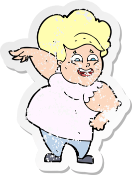 retro distressed sticker of a cartoon oveweight woman png