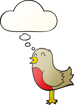 cartoon bird with thought bubble in smooth gradient style png