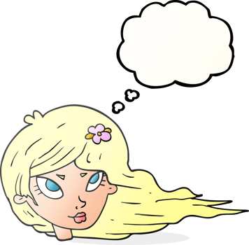 thought bubble cartoon woman with blowing hair png