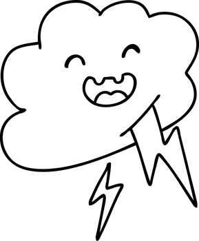 line doodle of a happy storm cloud shooting lightning bolts png