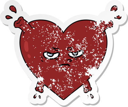 distressed sticker of a cartoon heart png