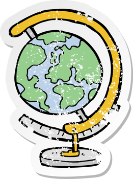 retro distressed sticker of a cartoon globe png