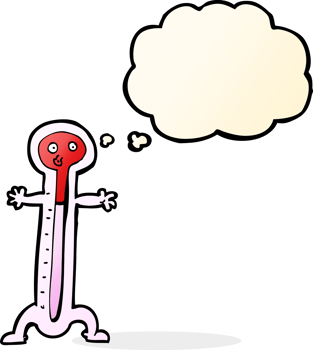cartoon thermometer with thought bubble png