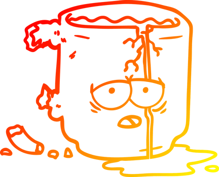 warm gradient line drawing of a cartoon broken mug png