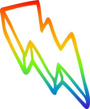 rainbow gradient line drawing of a cartoon lightning bolt png