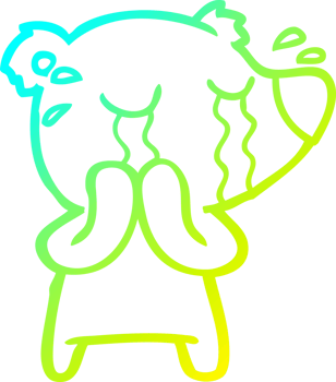 cold gradient line drawing of a cartoon crying polar bear png
