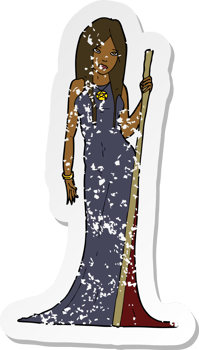 retro distressed sticker of a cartoon sorceress png