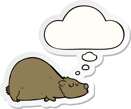 cartoon bear with thought bubble as a printed sticker png