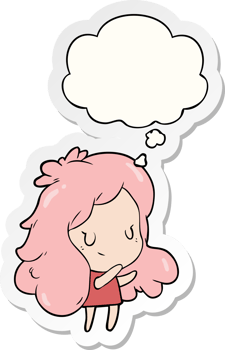 cartoon girl with thought bubble as a printed sticker png