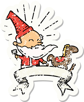 worn old sticker of a tattoo style santa claus christmas character making toy png