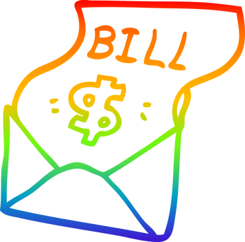rainbow gradient line drawing of a cartoon debt bill png