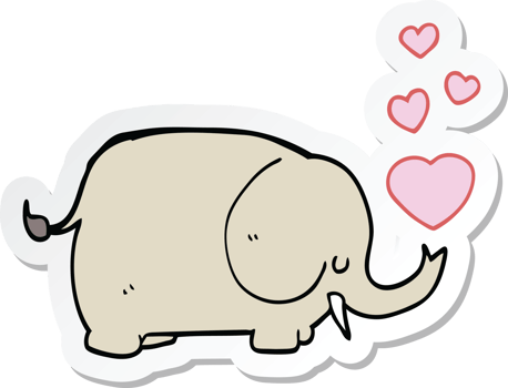 sticker of a cute cartoon elephant with love hearts png