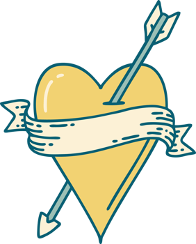 iconic tattoo style image of an arrow heart and banner png