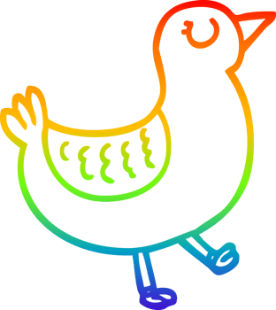 rainbow gradient line drawing of a cartoon bird png