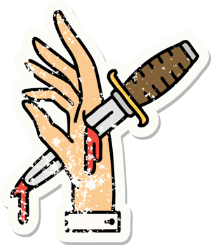 distressed sticker tattoo in traditional style of a dagger in the hand png