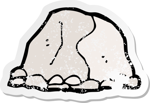 retro distressed sticker of a cartoon large rock png