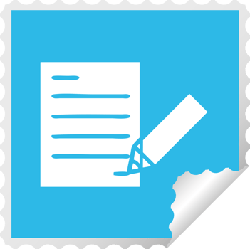 square peeling sticker cartoon of a of writing a document png