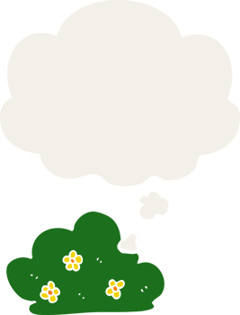 cartoon hedge with thought bubble in retro style png
