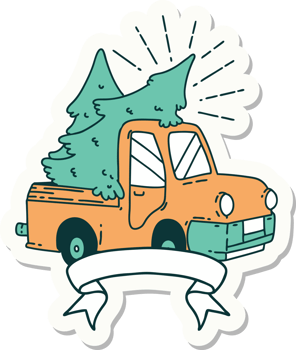 sticker of a tattoo style truck carrying trees png