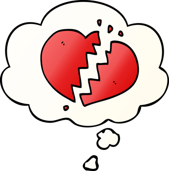 cartoon broken heart with thought bubble in smooth gradient style png