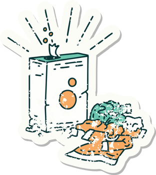 worn old sticker of a tattoo style detergent and pile of clothes png