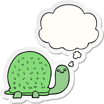 cute cartoon turtle with thought bubble as a printed sticker png