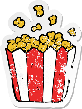 distressed sticker of a cartoon popcorn png