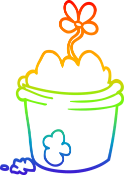 rainbow gradient line drawing of a cartoon flower pot png