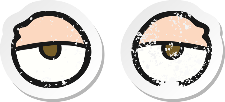 retro distressed sticker of a cartoon tired eyes png