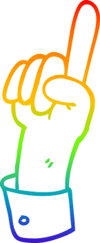 rainbow gradient line drawing of a cartoon pointing hand png
