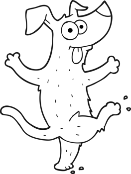 black and white cartoon dancing dog png
