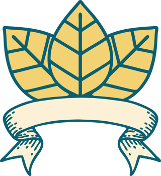 traditional tattoo with banner of leaf png