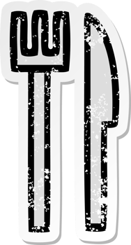 distressed sticker of a cute cartoon knife and fork png
