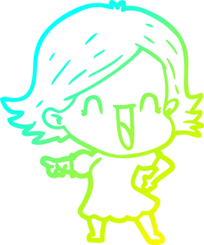 cold gradient line drawing of a cartoon happy woman png