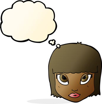 cartoon female face with thought bubble png