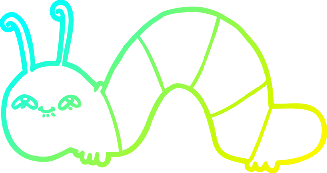 cold gradient line drawing of a cartoon happy caterpillar png